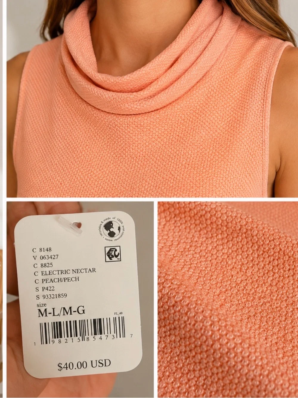 Free People Electric Nectar Peach Cowl Neck Sleeveless Top